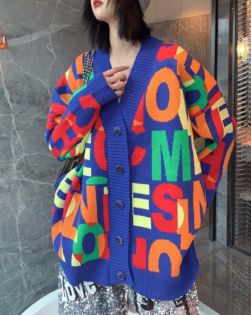 Cárdigan De Botón Delantero Estampado Con Cuello En V Suelto Cárdigan De Botón Delantero Estampado Con Cuello En V Suelto
